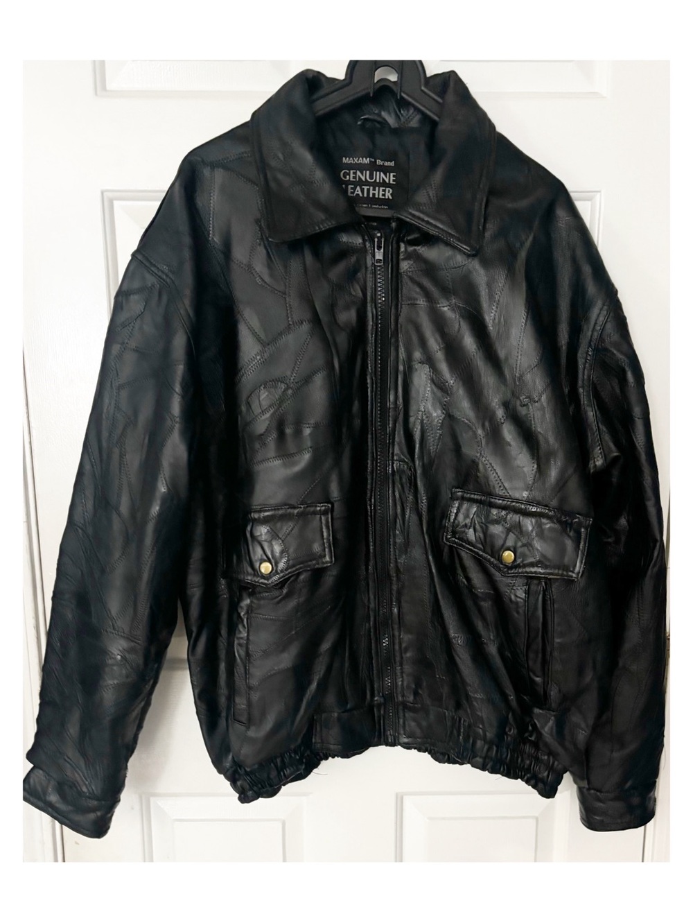 MAXAM Brand Genuine Leather Jacket, Black Size 2X, Top Grain Lambskin, Vintage